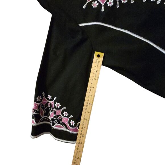 Bob Mackie Wearable Art Jacket Size L Black & Pink Embroidered Stretch Cut Outs - Picture 10 of 11